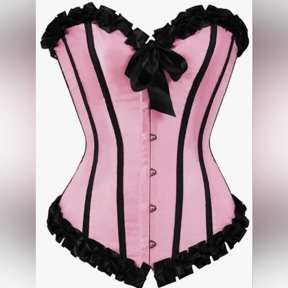 Pink and Black Lace-Up Corset